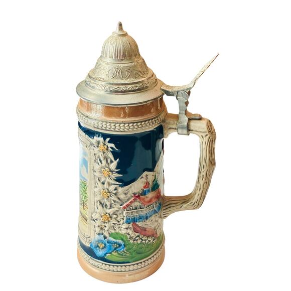 Vintage Gerz West Germany Beer Stein w/ Pewter Lid – Erlangen Scene - Picture 2 of 5